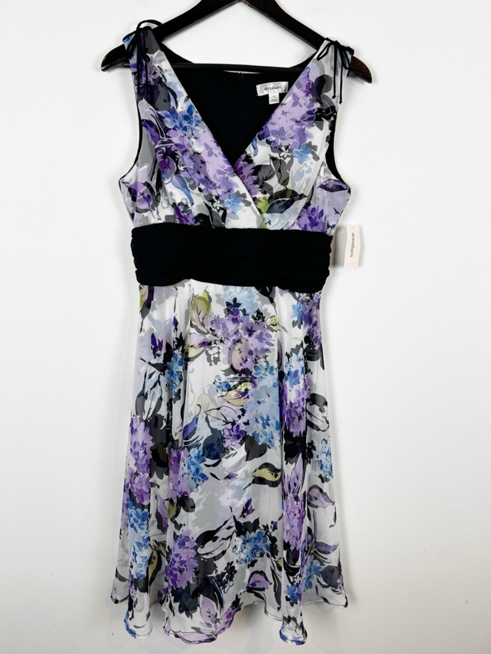 Dressbarn Flutter A-Line Dress Women's Size 10 Purple/Black/Blue Floral